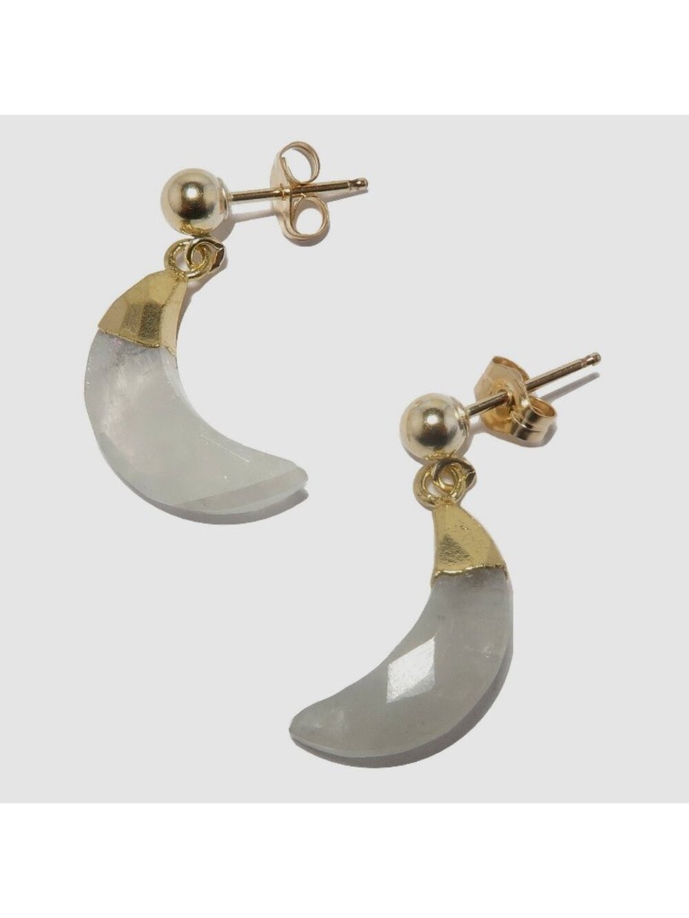 Rainbow Moonstone Earrings Crescent Moon 24K Gold Plated Dangle Charm Jewelry
